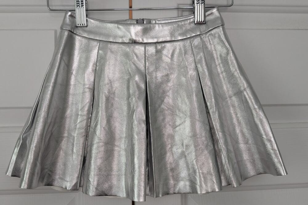 Crewcuts Collection Silver Metallic Faux Leather Pleated Skirt